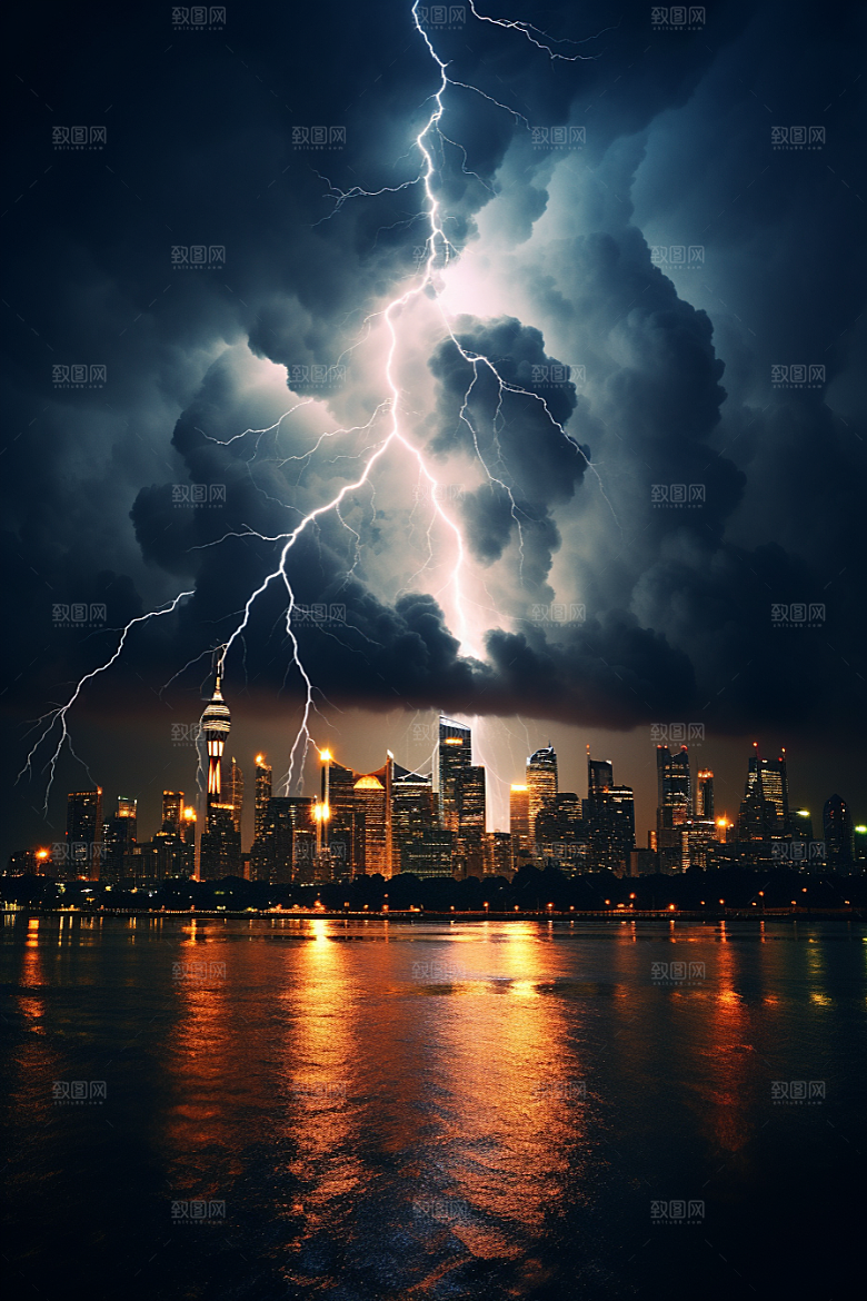 暴雨闪电雷暴自然现象摄影图