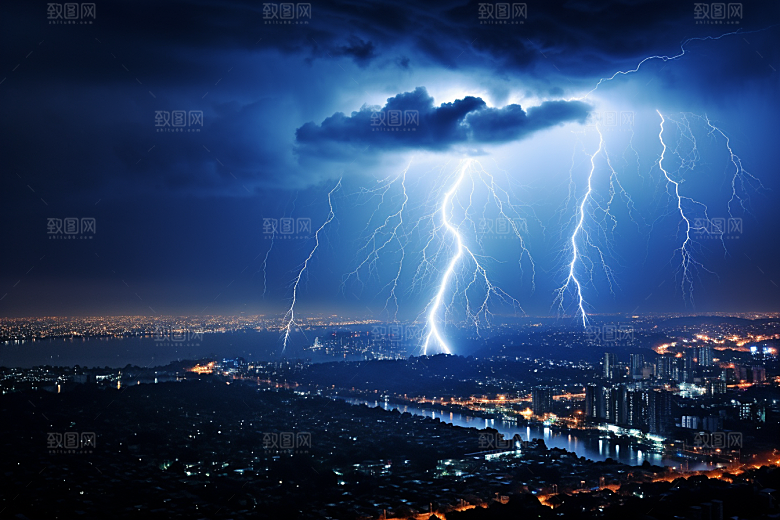 暴雨闪电电闪雷鸣雷暴摄影图