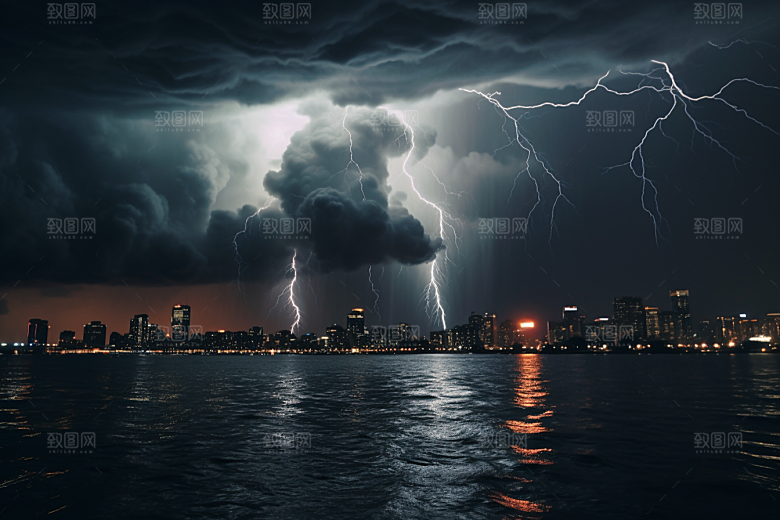 暴雨闪电自然灾害自然现象摄影图