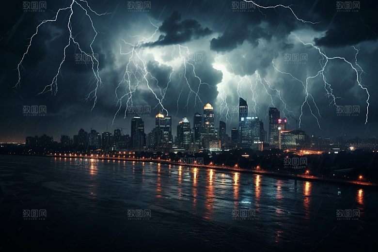 暴雨闪电极端天气气象摄影图