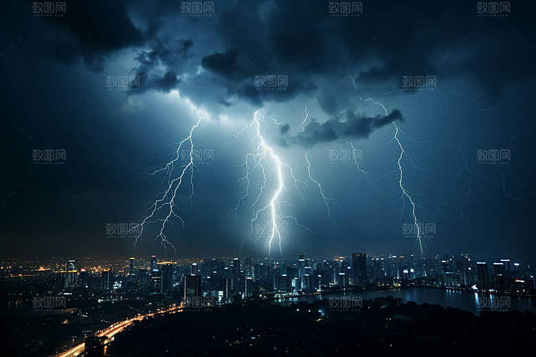 暴雨闪电电闪雷鸣恶劣天气摄影图