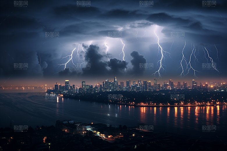 暴雨闪电自然现象极端天气摄影图