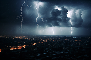 暴雨闪电电闪雷鸣自然现象摄影图