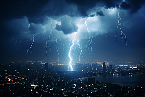 暴雨闪电城市雷雨摄影图