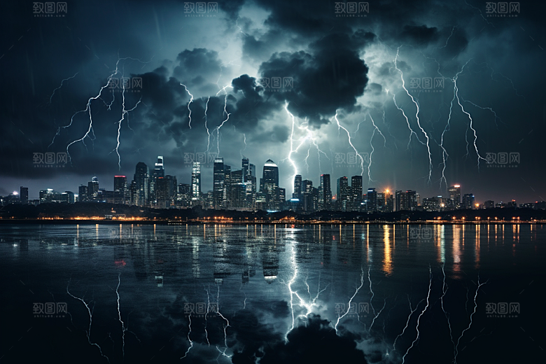 暴雨闪电电闪雷鸣高清摄影图