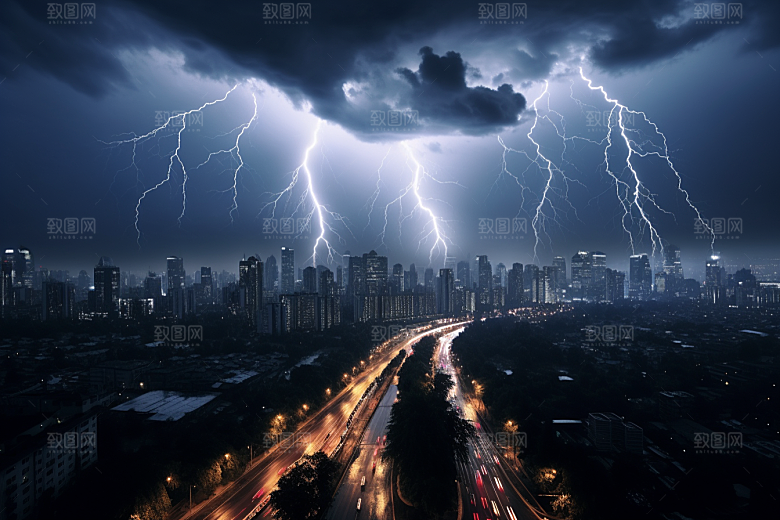 暴雨闪电雷暴恶劣天气摄影图
