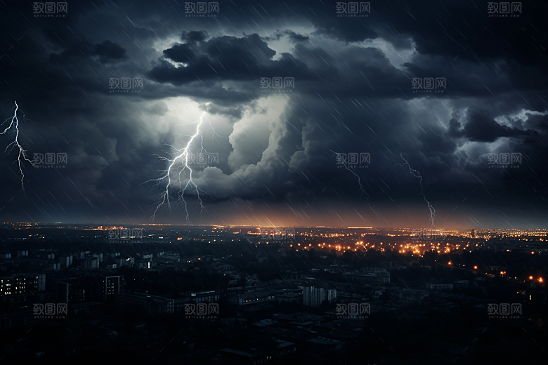 暴雨闪电雷暴恶劣天气摄影图
