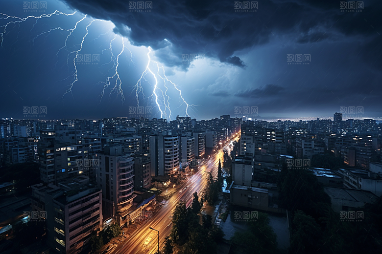 暴雨闪电恶劣天气雷雨摄影图