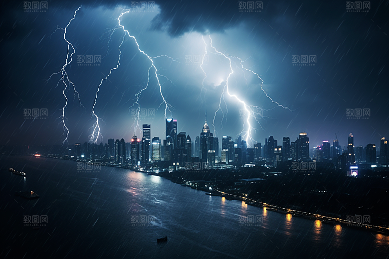 暴雨闪电恶劣天气电闪雷鸣摄影图