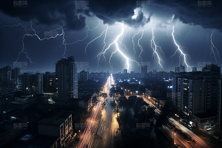 暴雨闪电雷暴电闪雷鸣摄影图