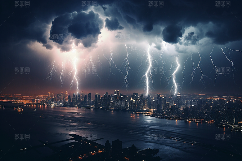 暴雨闪电自然现象电闪雷鸣摄影图