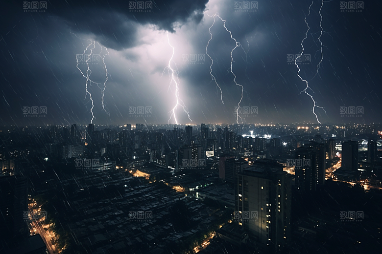 暴雨闪电雷雨极端天气摄影图