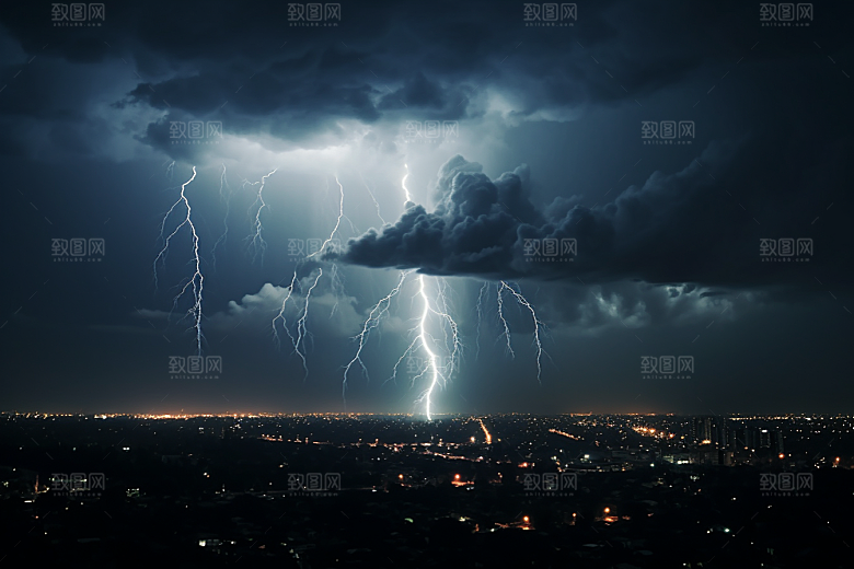 暴雨闪电自然现象自然灾害摄影图