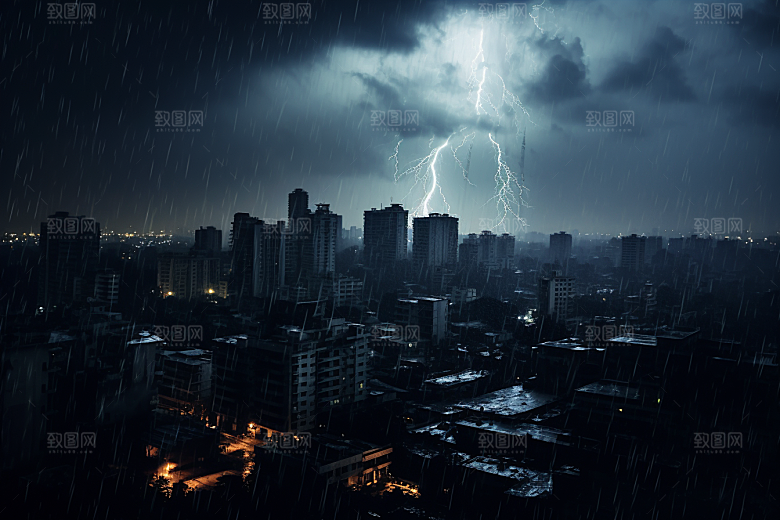 暴雨闪电极端天气高清摄影图