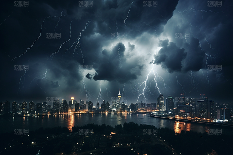 暴雨闪电气象恶劣天气摄影图