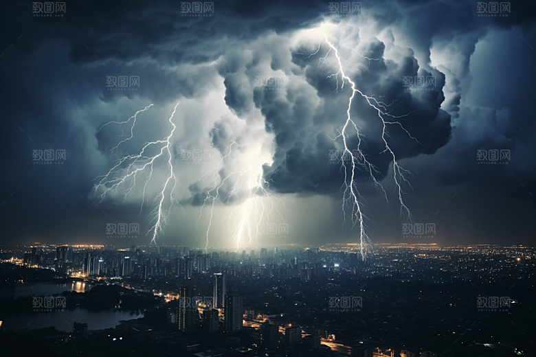 暴雨闪电恶劣天气气象摄影图