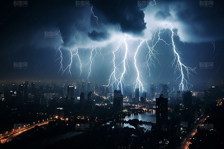 暴雨闪电气象雷暴摄影图