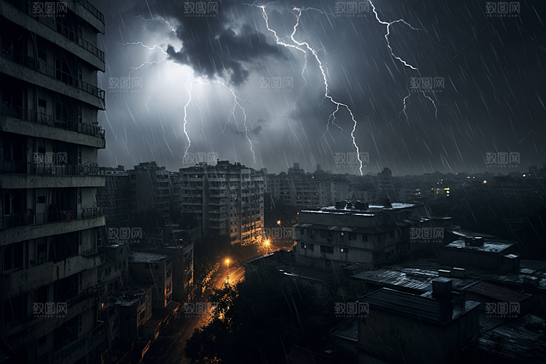 暴雨闪电气象自然灾害摄影图