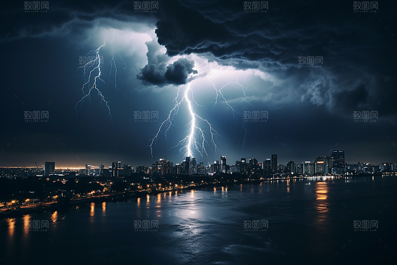 暴雨闪电自然现象自然灾害摄影图