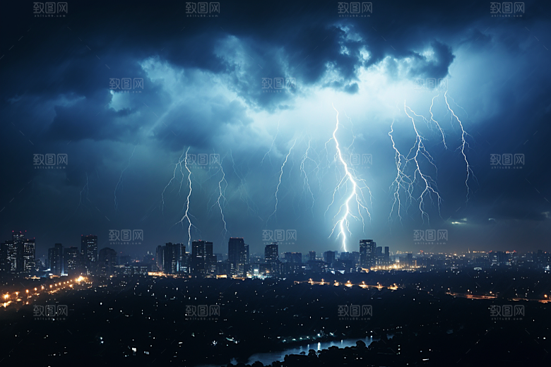 暴雨闪电自然现象气象摄影图