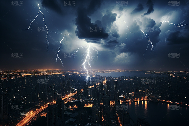 暴雨闪电自然现象雷暴摄影图