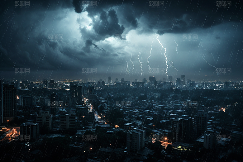 暴雨闪电自然灾害恶劣天气摄影图