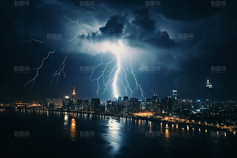 暴雨闪电恶劣天气高清摄影图