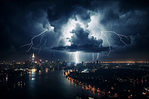 暴雨闪电恶劣天气气象摄影图