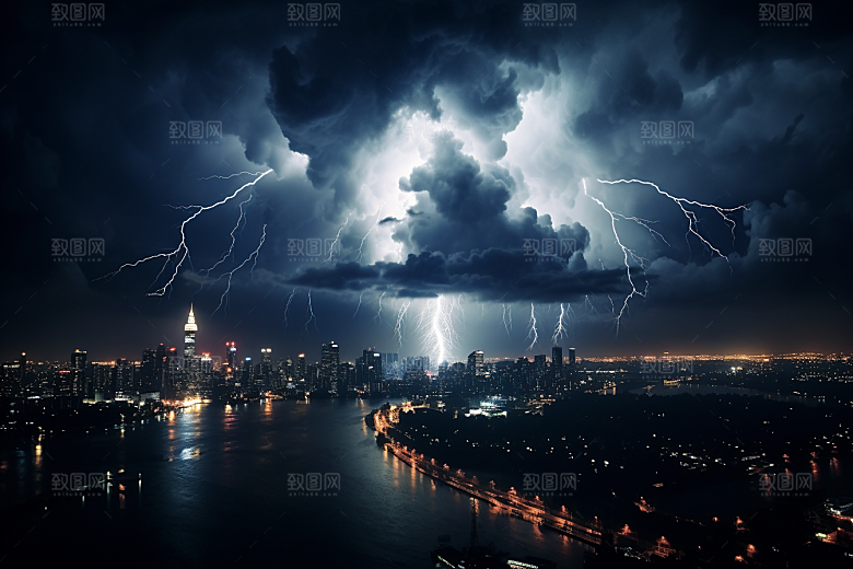 暴雨闪电恶劣天气气象摄影图