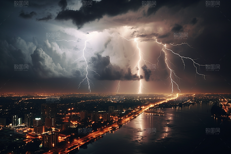 暴雨闪电高清雷雨摄影图