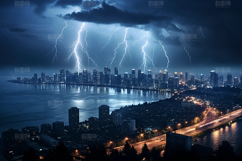 暴雨闪电电闪雷鸣极端天气摄影图