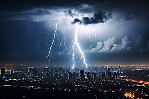 暴雨闪电极端天气电闪雷鸣摄影图