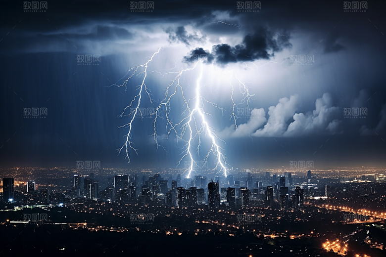 暴雨闪电极端天气电闪雷鸣摄影图