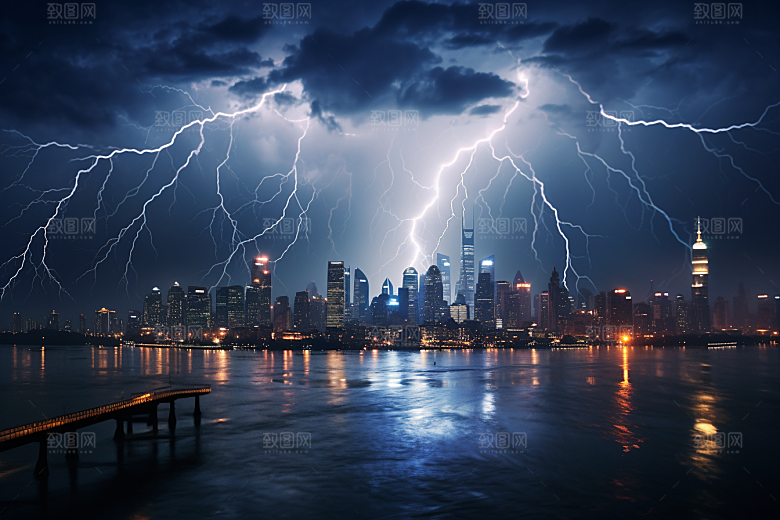 暴雨闪电气象自然现象摄影图