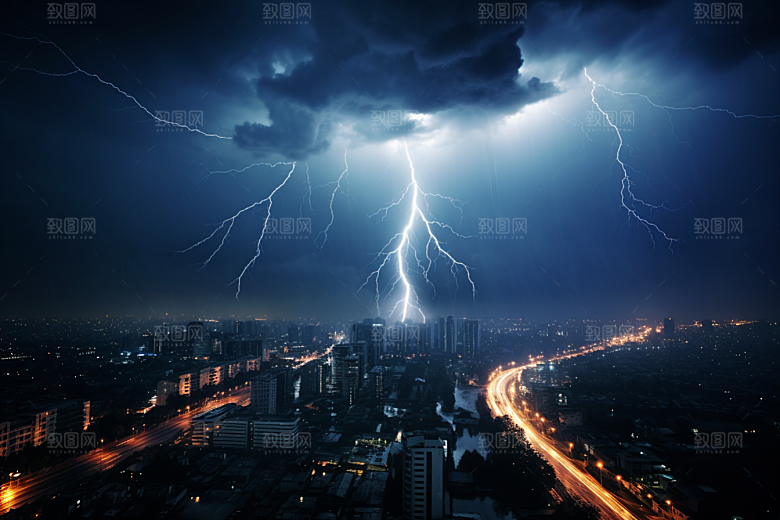 暴雨闪电电闪雷鸣自然灾害摄影图