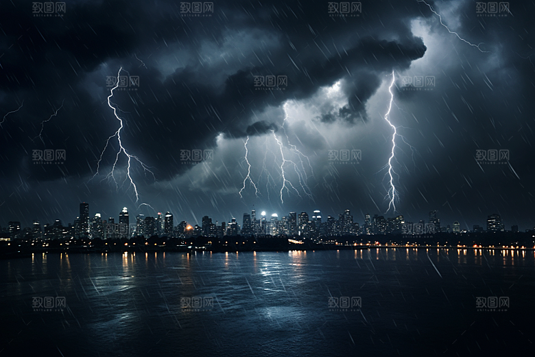暴雨闪电电闪雷鸣自然现象摄影图