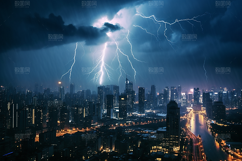 暴雨闪电雷暴雷雨摄影图