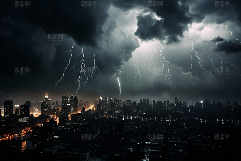 暴雨闪电自然现象电闪雷鸣摄影图