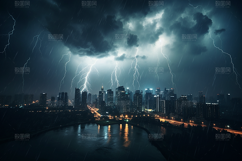 暴雨闪电气象高清摄影图