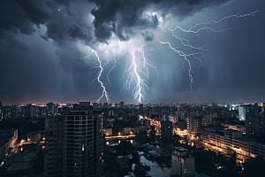 暴雨闪电电闪雷鸣极端天气摄影图