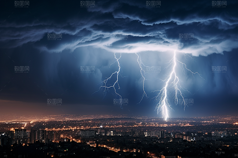 暴雨闪电恶劣天气雷暴摄影图
