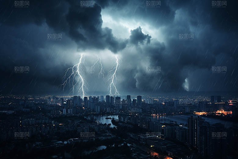 暴雨闪电自然现象高清摄影图