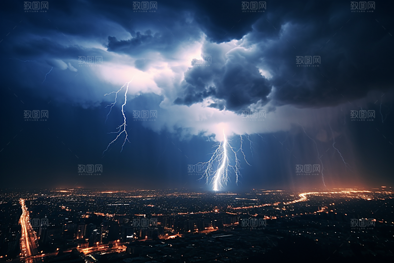 暴雨闪电自然现象高清摄影图
