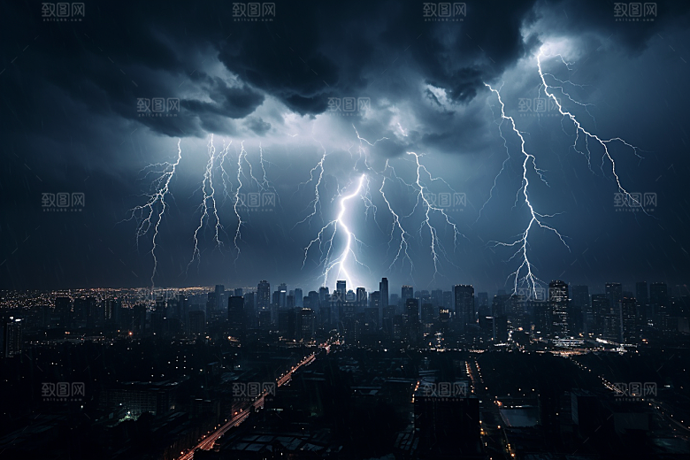 暴雨闪电高清雷雨摄影图
