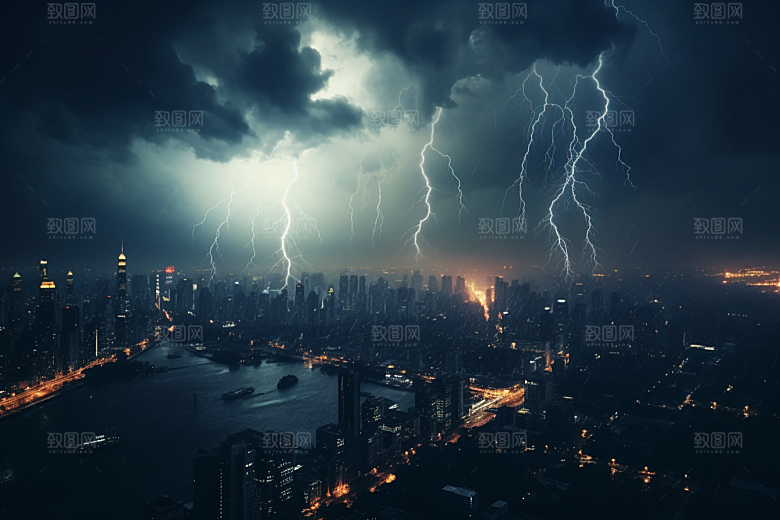 暴雨闪电恶劣天气雷暴摄影图