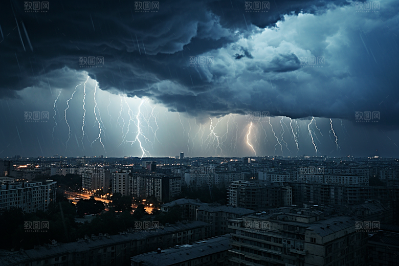 暴雨闪电气象自然灾害摄影图