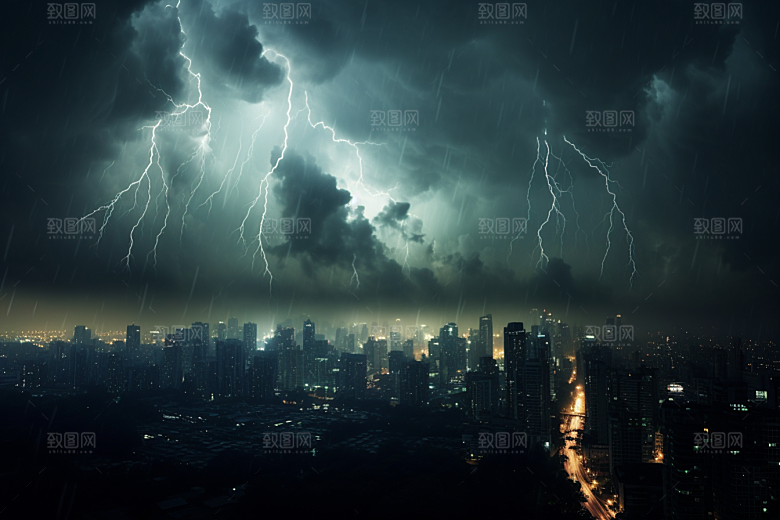 暴雨闪电自然现象电闪雷鸣摄影图