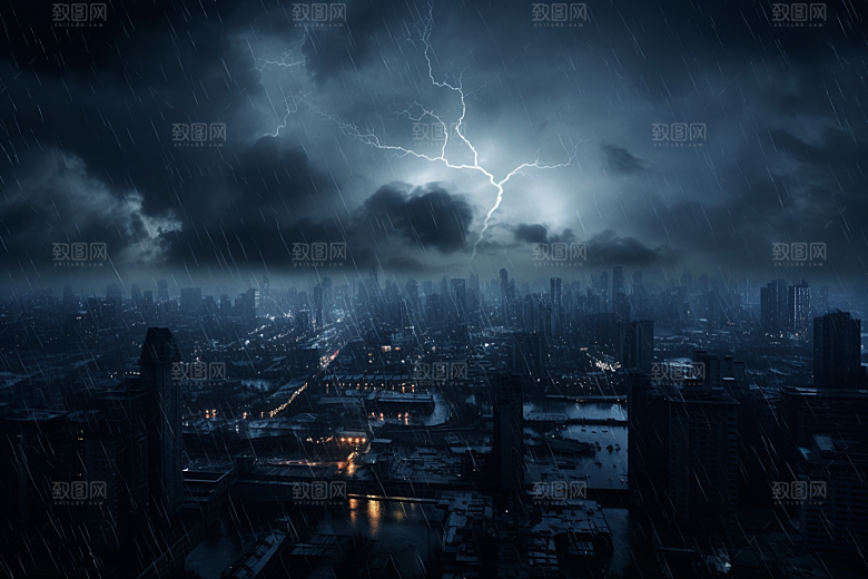 暴雨闪电恶劣天气气象摄影图