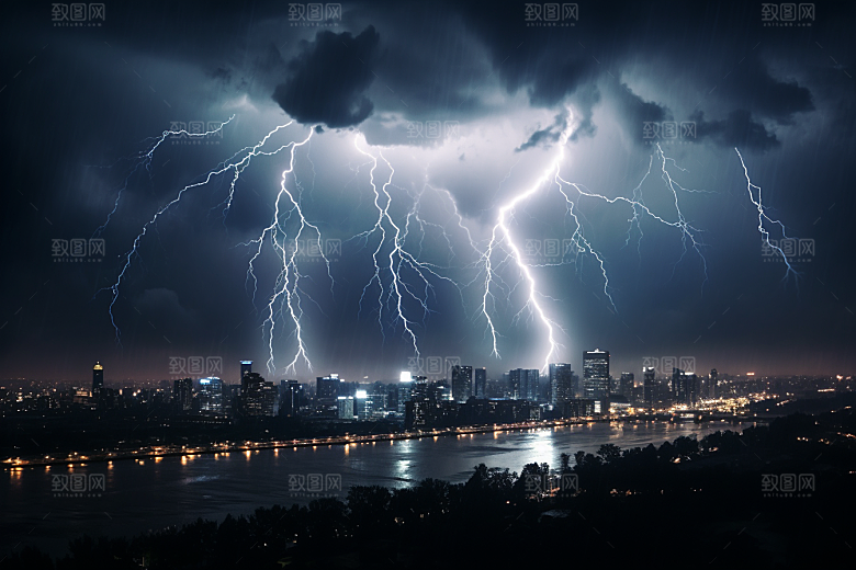 暴雨闪电雷雨高清摄影图