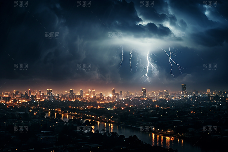 暴雨闪电恶劣天气雷雨摄影图